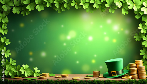 Wallpaper Mural St. Patrick's Day background with clovers and gold coins Torontodigital.ca