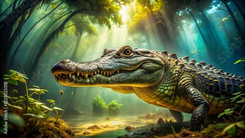 Wallpaper Mural Massive Alligator Swimming in Murky Water - Wild Florida Reptile Torontodigital.ca