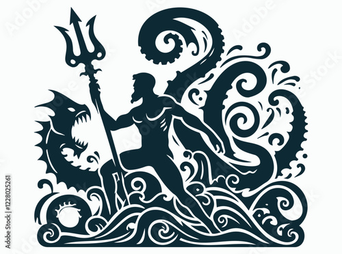 Poseidon Trident Illustration. Greek Mythology Sea God Vector Art