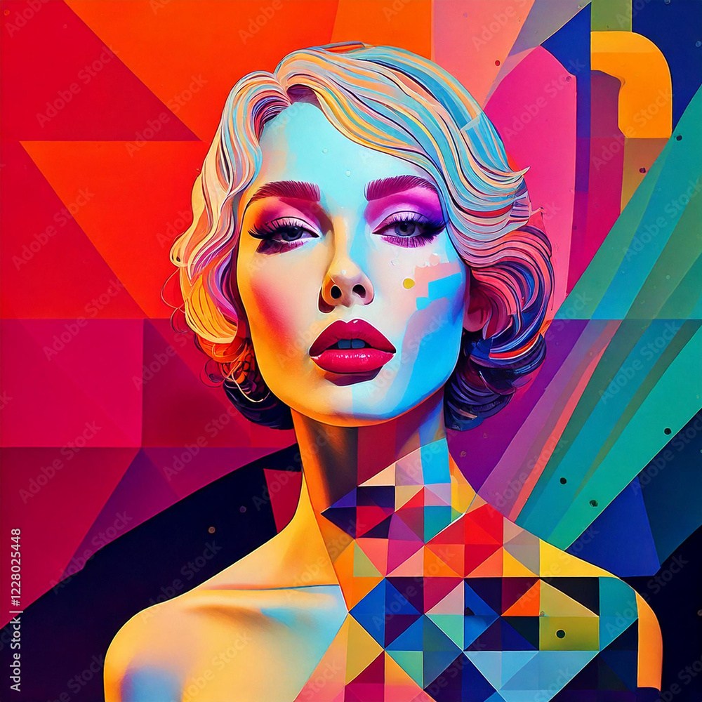 Fototapeta premium Multicolor Neon Elegance A Geometric Fusion of Beauty and Color