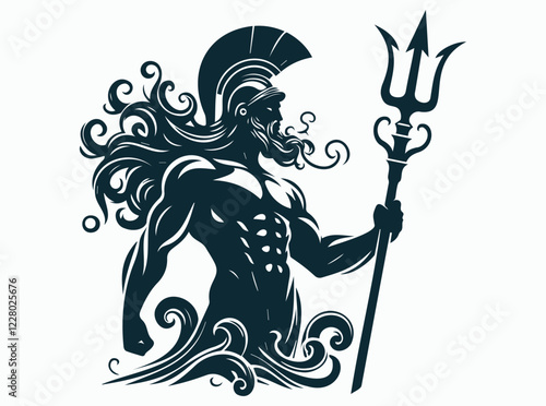 The Greek God Poseidon of The Sea, Poseidon Silhouette Vector 