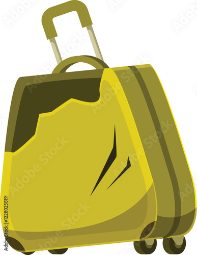 Yellow suitcase presenting damages after a flight, illustrating travel problems and issues with baggage handling