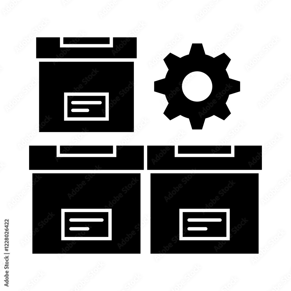 Organizing Services – Storage Bins Representing Tidy and Well-Arranged Spaces. Black flat icon. Organizing Services – Storage Bins Representing Tidy and Well-Arranged Spaces. Black flat icon.