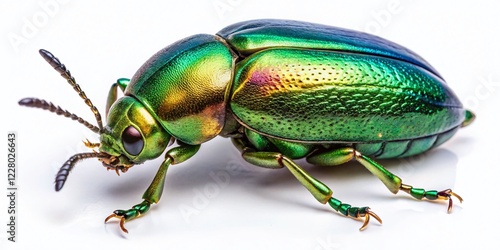 Metallic Green Beetle Plagiosterna aenea Isolated on White Background - Macro Stock Photo photo