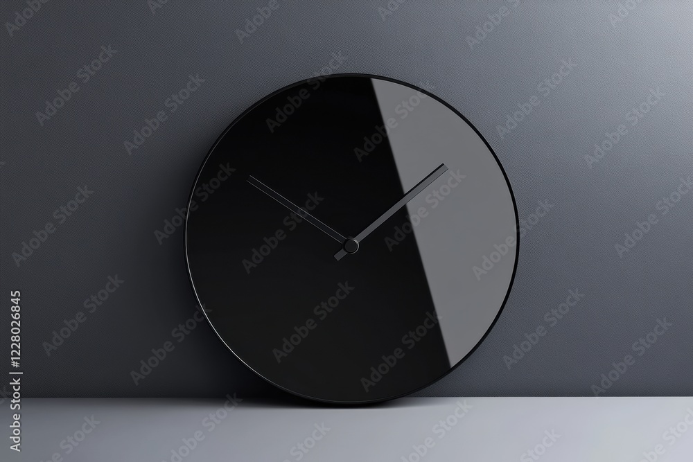 Minimalist black wall clock showcasing a sleek design against a gray background in a modern setting. Generative AI Minimalist black wall clock showcasing a sleek design against a gray background in a modern setting. Generative AI