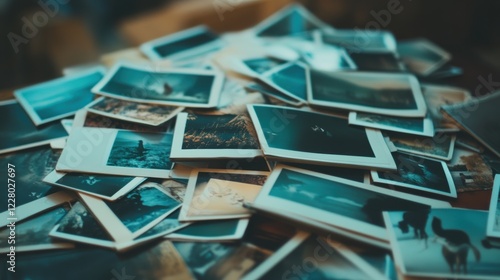 A pile of old, faded photographs.
