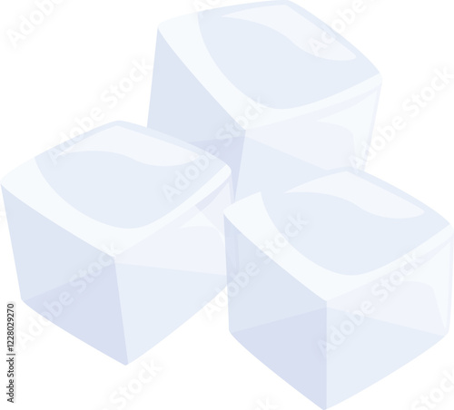 Three ice cubes melting, ideal for representing concepts related to freshness, drinks, summer, or temperature
