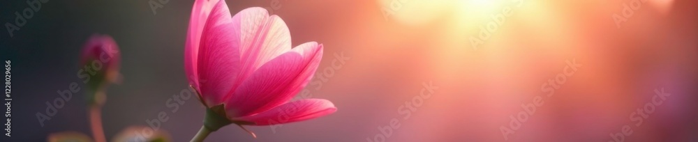 Soft pink petals unfolding from a slender stem under gentle light, backlit flower, bloom, natural Soft pink petals unfolding from a slender stem under gentle light, backlit flower, bloom, natural
