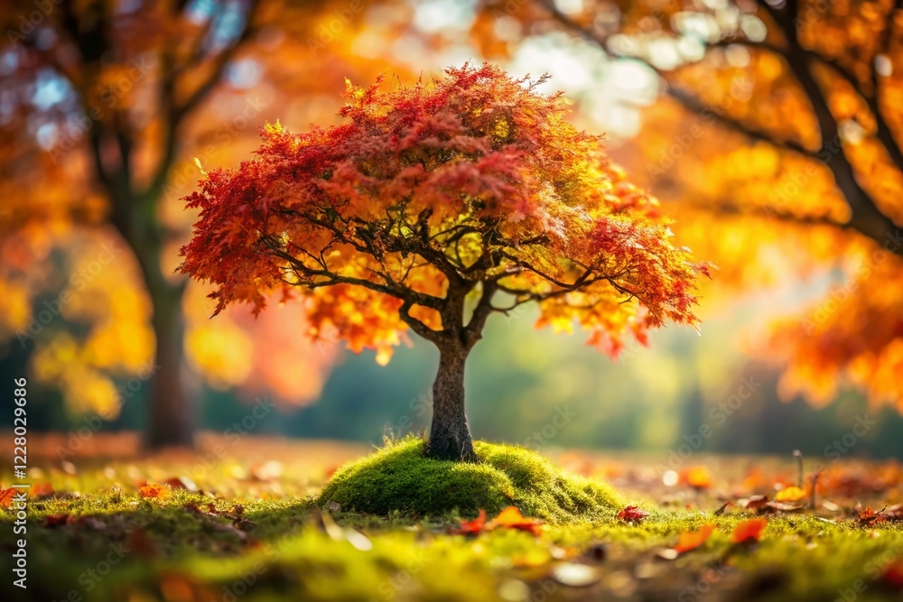 Fototapeta premium Miniature Autumn Tree with Peeling Bark - Tilt-Shift Photography