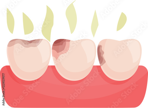 Cartoon illustration of decaying teeth emitting a foul odor, emphasizing the importance of oral hygiene