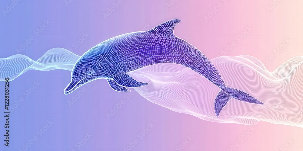 Obraz premium Dolphin swims gracefully in a digital ocean environment