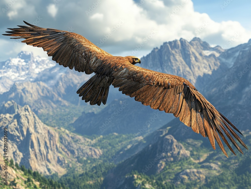 Majestic eagle soaring over mountainous landscape Majestic eagle soaring over mountainous landscape