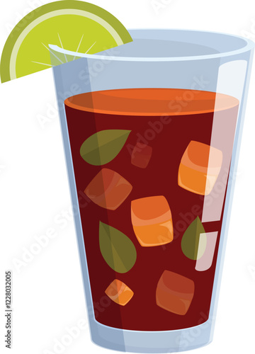 Refreshing cuba libre cocktail with ice, mint, and a lime wedge, served in a highball glass