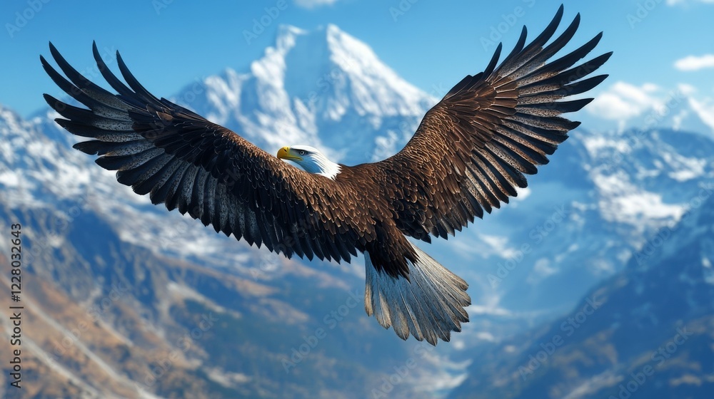 Majestic eagle soaring above snow-capped mountains Majestic eagle soaring above snow-capped mountains