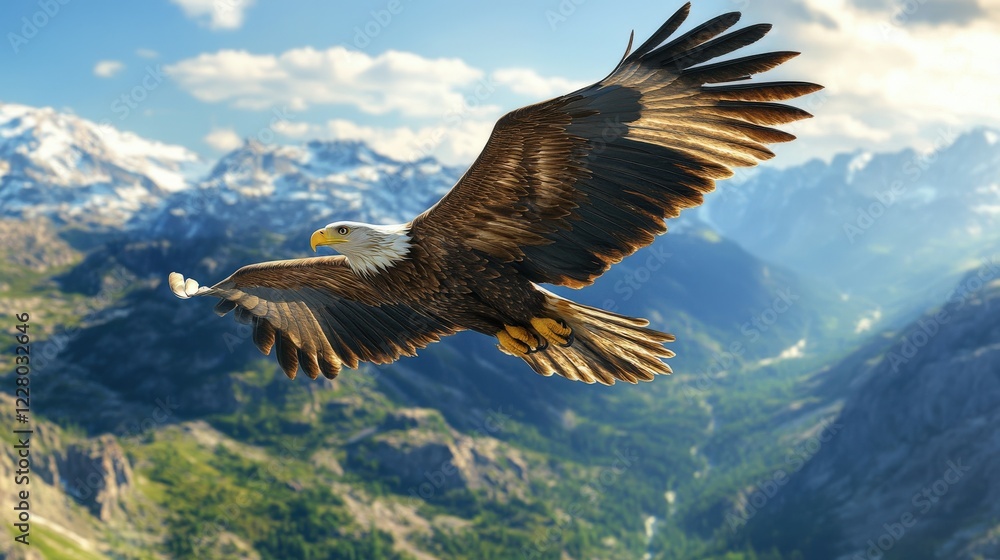 Obraz premium Majestic eagle soaring over mountain landscape with wings spread