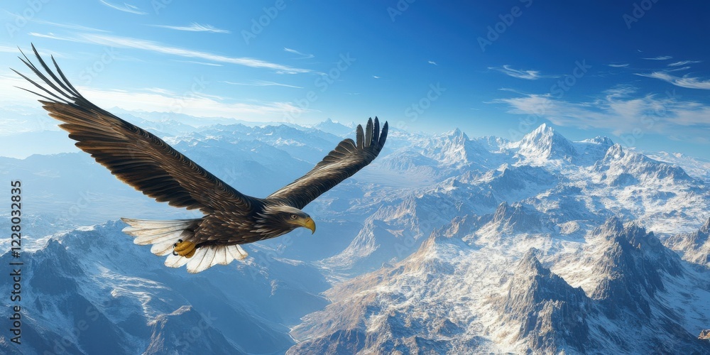 Fototapeta premium Majestic eagle soaring over snow-capped mountain range