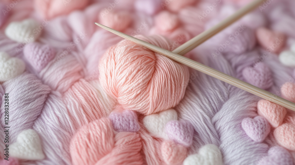 Pink and Pastel Yarn with Knitting Needles Pink and Pastel Yarn with Knitting Needles