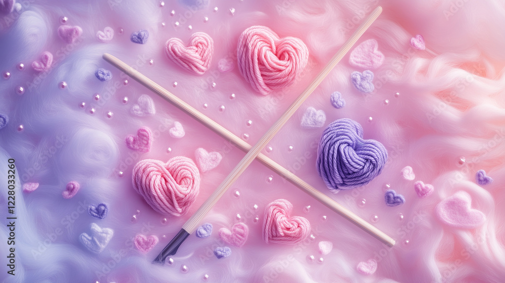 Fototapeta premium Knitting Love – Soft Yarn Hearts