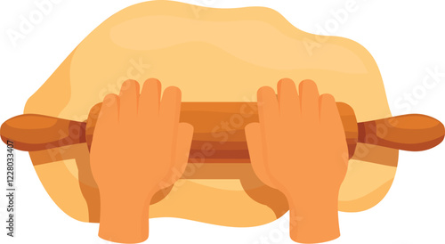 Hands using rolling pin, rolling dough on white background, baking concept