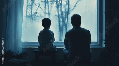 A Father and Son Looking out the Window