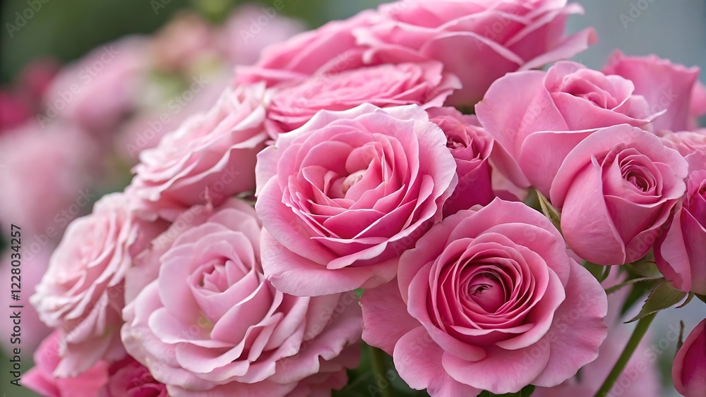 Vibrant Pink Rose Floral Display with Close-Up Detail Vibrant Pink Rose Floral Display with Close-Up Detail
