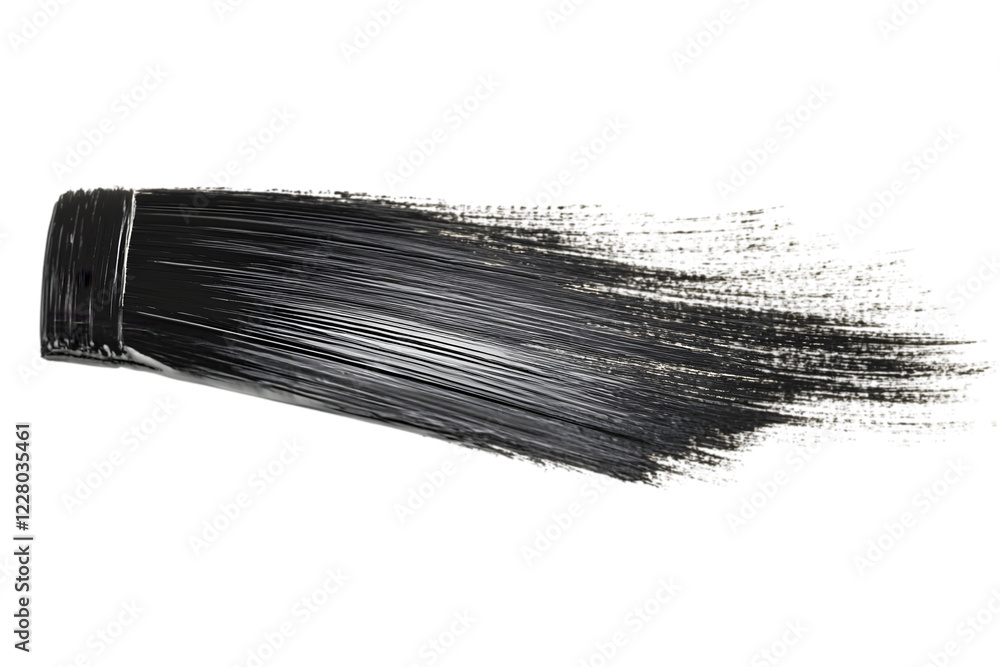 Dynamic black paint stroke demonstrating art technique on canvas in an artist studio setting during daytime creation Dynamic black paint stroke demonstrating art technique on canvas in an artist studio setting during daytime creation