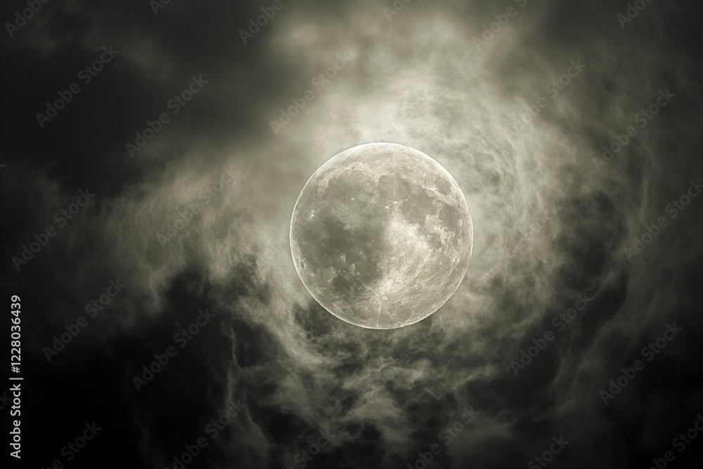 The moon in the night sky in clouds close-up. Generative AI The moon in the night sky in clouds close-up. Generative AI