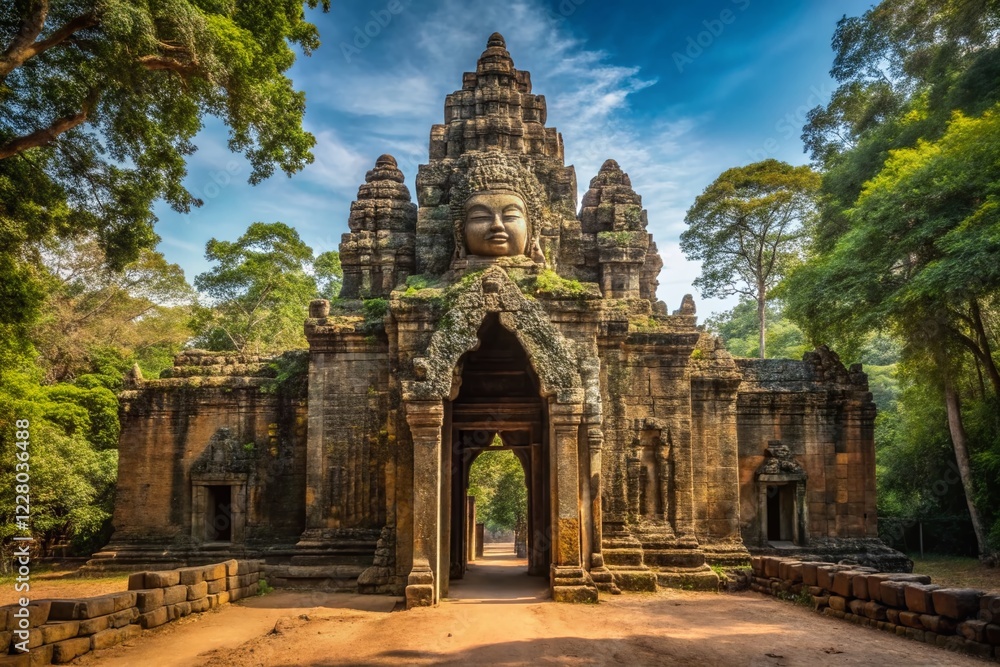 Naklejka premium Minimalist Angkor Thom North Gate, Siem Reap, Cambodia: Ancient Stone Architecture