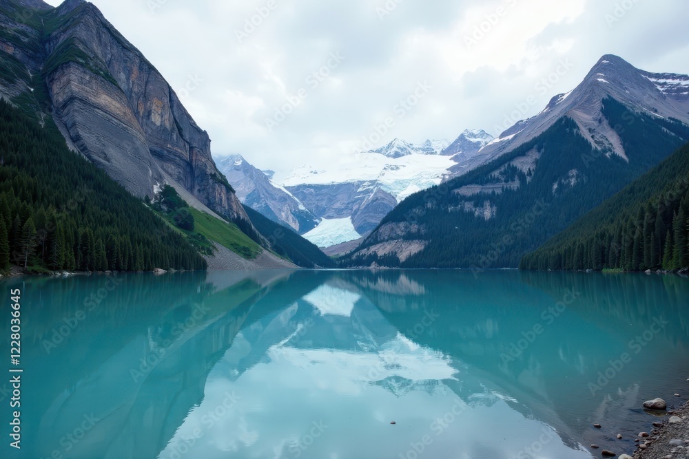 Serene glacial lake in front of glacier tongue, natural, calm, glacier Serene glacial lake in front of glacier tongue, natural, calm, glacier