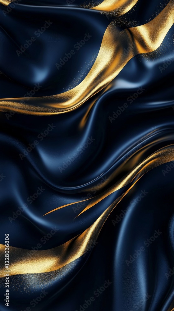Elegant golden waves rippling across a deep navy background, creating a luxurious and fluid texture Elegant golden waves rippling across a deep navy background, creating a luxurious and fluid texture