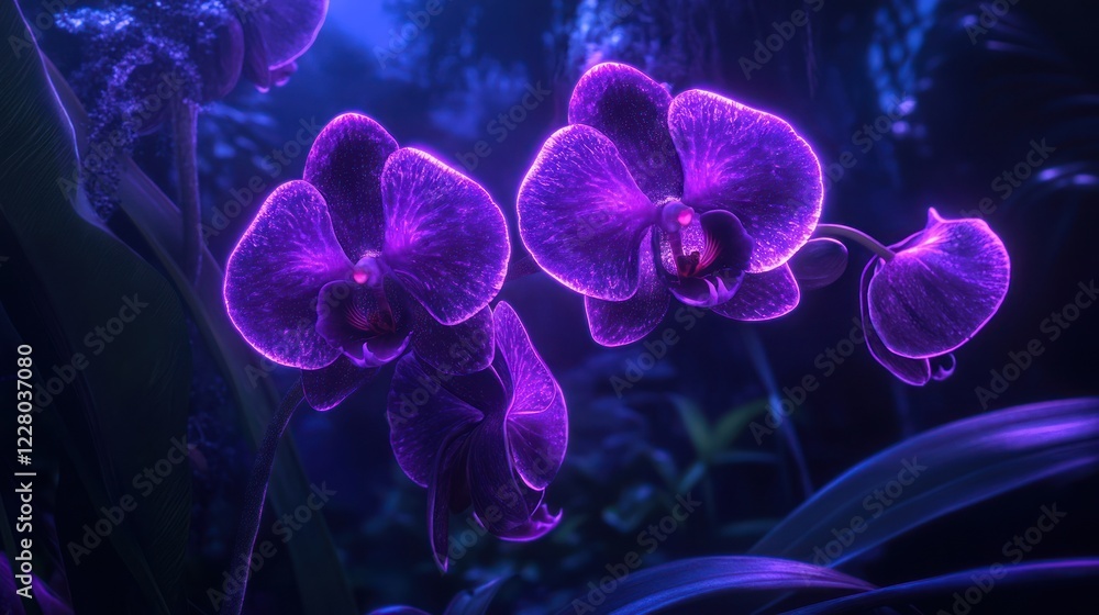 Glowing Purple Orchids Night Bloom Botanical Garden Glowing Purple Orchids Night Bloom Botanical Garden