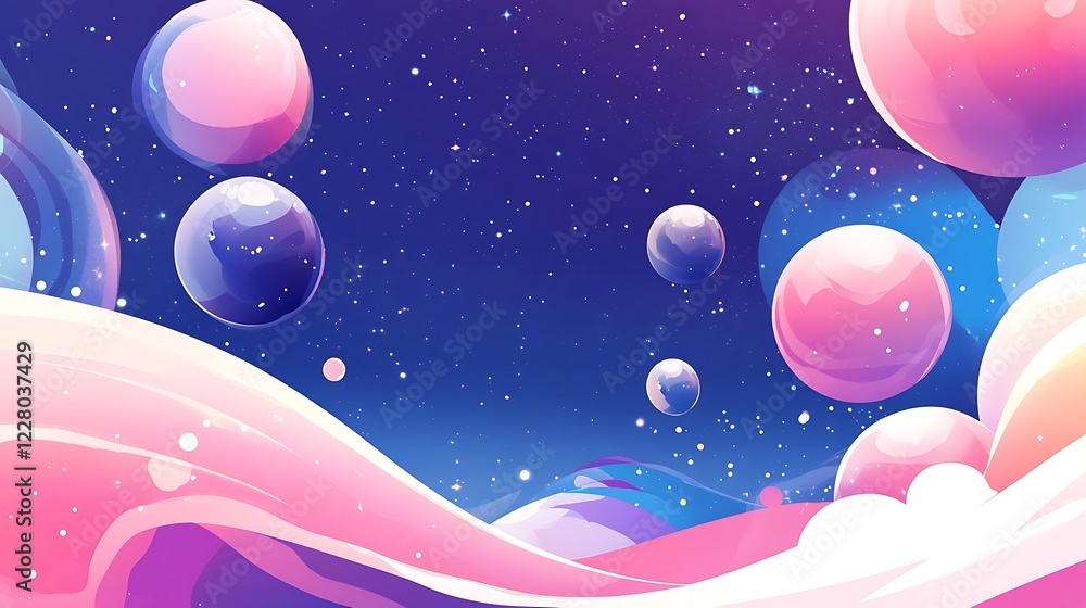 Pastel Planets Float Across a Dreamlike Night Sky Pastel Planets Float Across a Dreamlike Night Sky