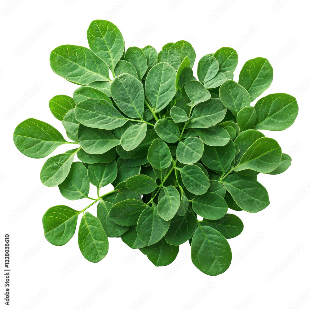 Fresh green leaves of a plant arranged neatly on a white background showcasing their vibrant color and texture isolated on transparent background Fresh green leaves of a plant arranged neatly on a white background showcasing their vibrant color and texture isolated on transparent background