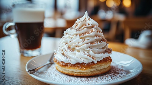 Whipped cream pastry, coffee shop, dessert, cafe photo