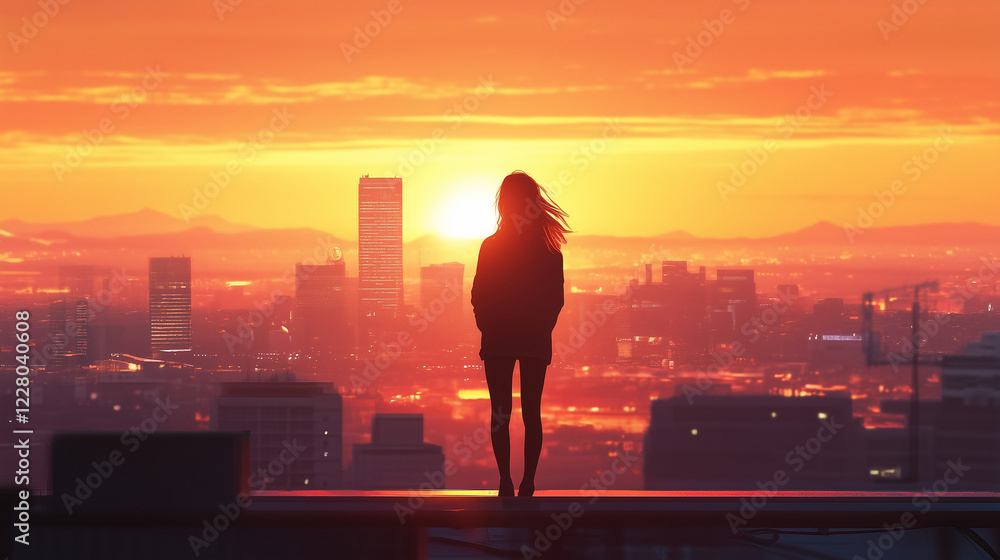 Silhouette of a Woman at Sunset Silhouette of a Woman at Sunset