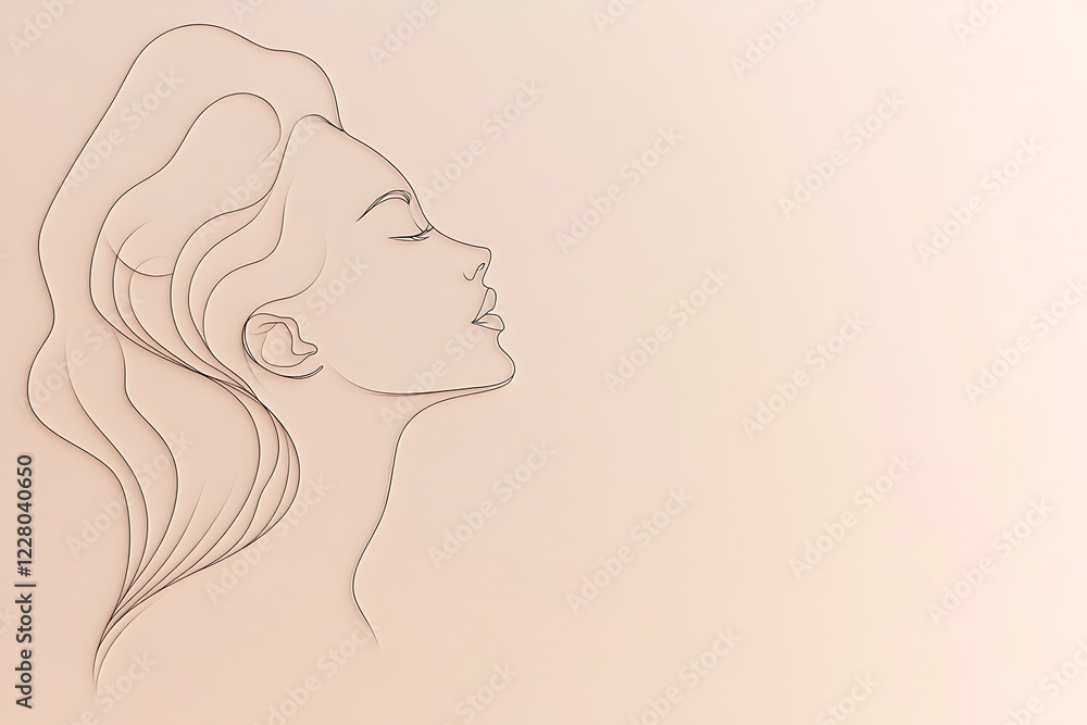 Minimal line art drawing of a woman's face on a pastel background Minimal line art drawing of a woman's face on a pastel background