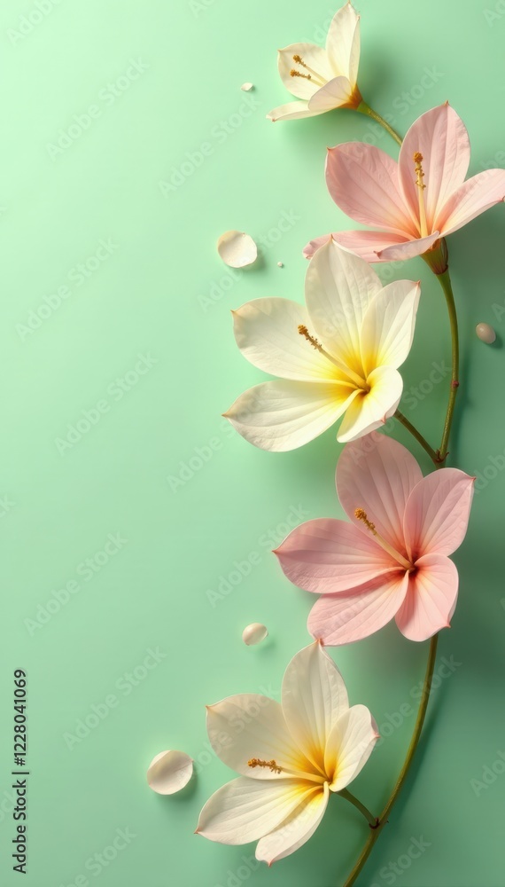 Fototapeta premium Soft petal texture on a pale green background, delicate, flowers, green