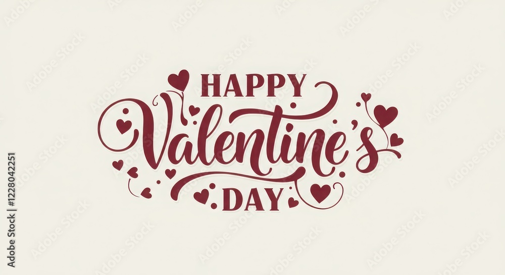 Fototapeta premium Happy Valentine's Day Script Text with Hearts on Beige Background