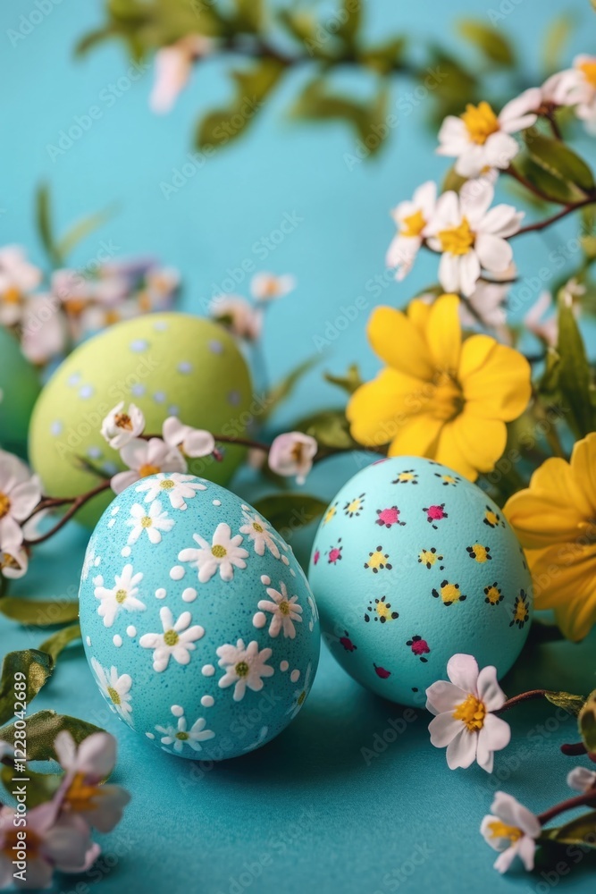 Vibrant and decorated eggs in an Easter setting. Vibrant and decorated eggs in an Easter setting.
