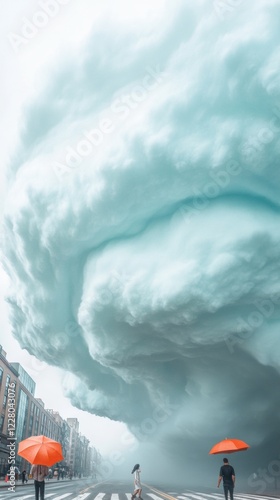 Urban Stormscape Abstract Cloud Formations over City Streets with Pedestrian Focus - Dynamic Climate Content for Modern Weather Analytics and Urban Planning Insights