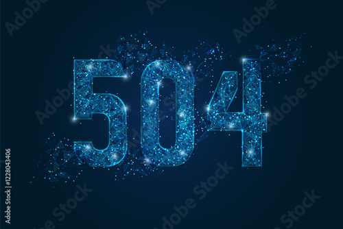 Abstract isolated blue image of HTTP Error 504 Gateway Timeout. Polygonal low poly wireframe illustration looks like stars in the black night sky in space or flying glass shards.