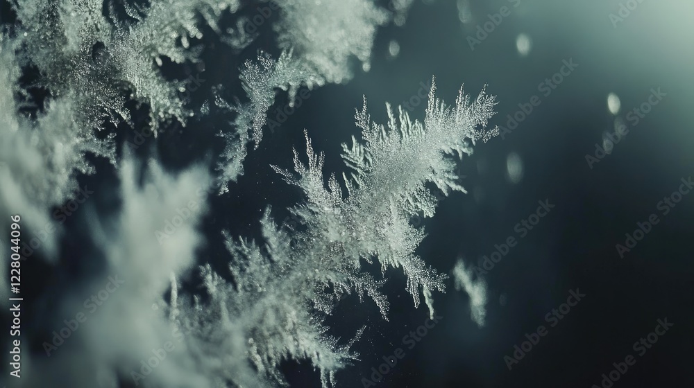 Ice crystal texture on a glass pane with intricate, frosty patterns forming naturally. Ice crystal texture on a glass pane with intricate, frosty patterns forming naturally.