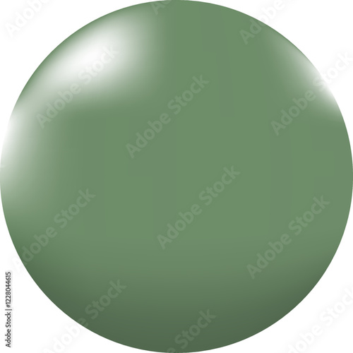 
A glossy green sphere with light reflections and shading giving it a three-dimensional appearance.