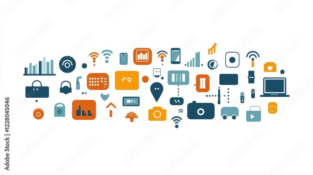 Modern Technology Icons Set: Diverse Digital and Communication Symbols Illustration Modern Technology Icons Set: Diverse Digital and Communication Symbols Illustration
