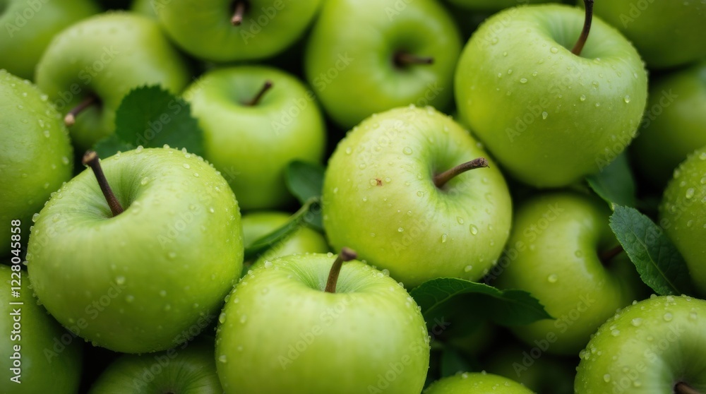 Crisp green apples covered in dewdrops Crisp green apples covered in dewdrops