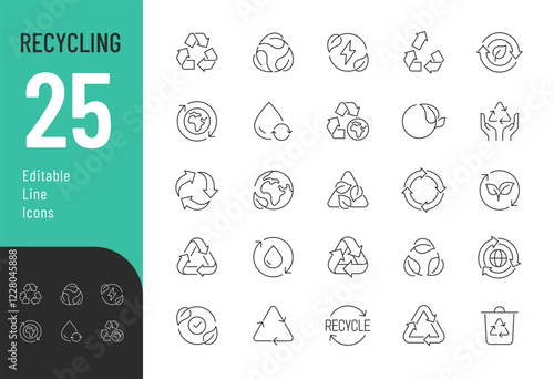 
Recycling Line Editable Icons set. Vector illustration in modern thin line style of ecology related icons: green energy, water, earth care, and more. Pictograms and infographics.
