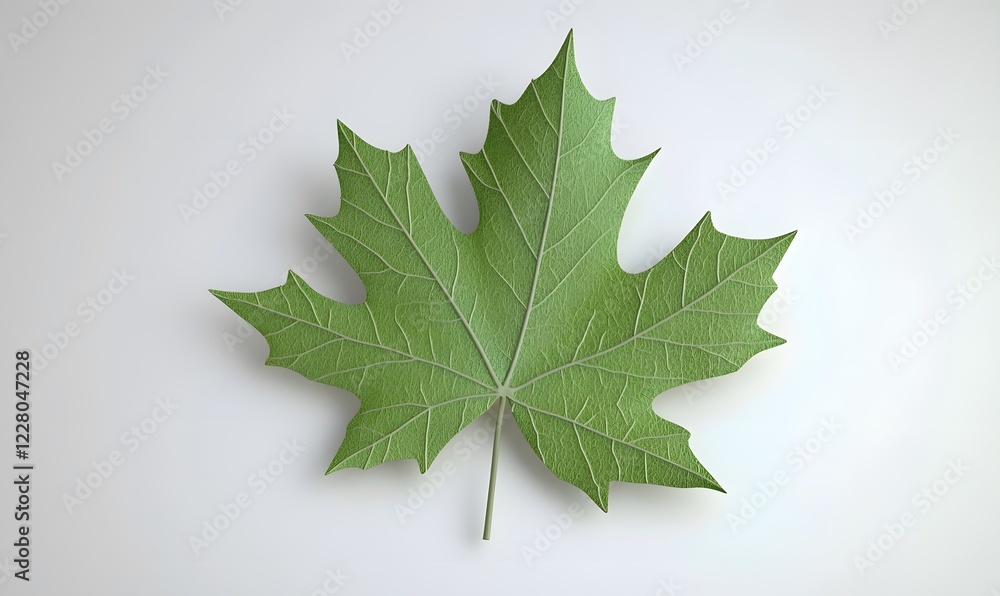 Fototapeta premium Green maple leaf isolated, studio shot, white background, nature design