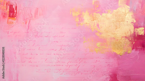 un fondo con textura de pintura color rosa y detalles en color dorado con escritura y letras en cursiva sobre el fondo con espacio de copia photo