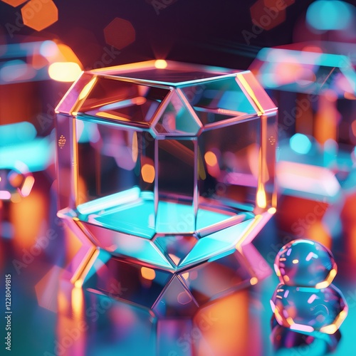 3D render of a hexagonal prism containing data points