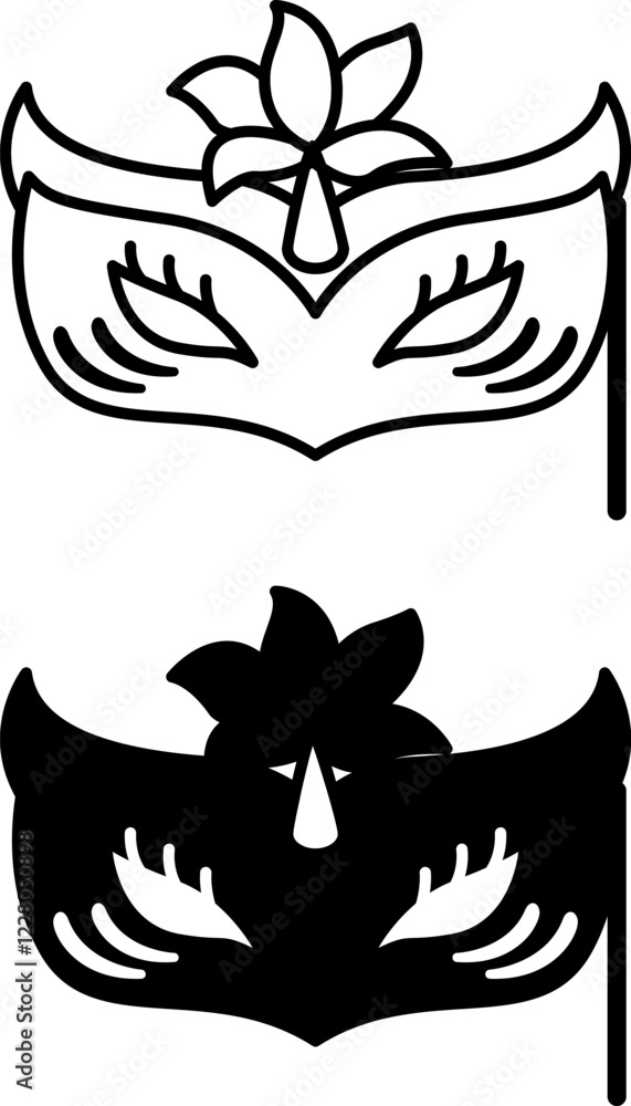 Fototapeta premium Carnival Mask Icons. Black and White Vector Icons. Eye Wear Item, Festival Accessory. Brazilian Carnival Concept